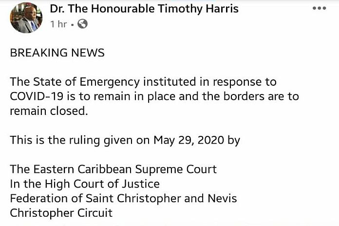 Caribbean News Global harris_post St Kitts – Nevis PM reeling from legal defeat  